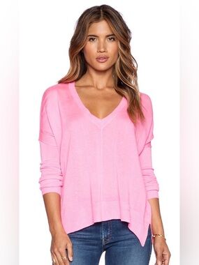 John + Jenn Bubblegum Pink V-Neck Lightweight Sweater